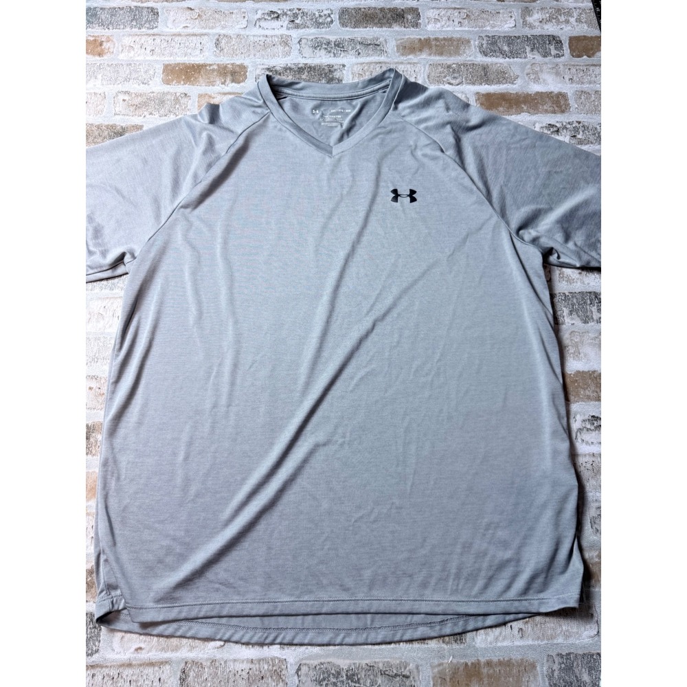 Under‎ Armour Mens Tech Tee V-Neck Short Sleeve Training Shirt Gray 2XL XXL